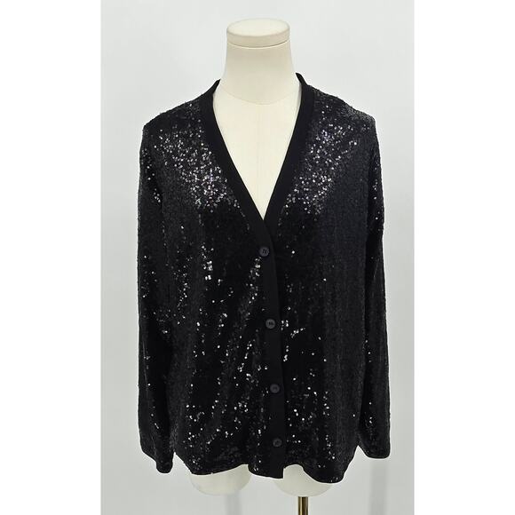 Kancy Kole Black Sequin Button-Up Cardigan - Picture 1 of 6